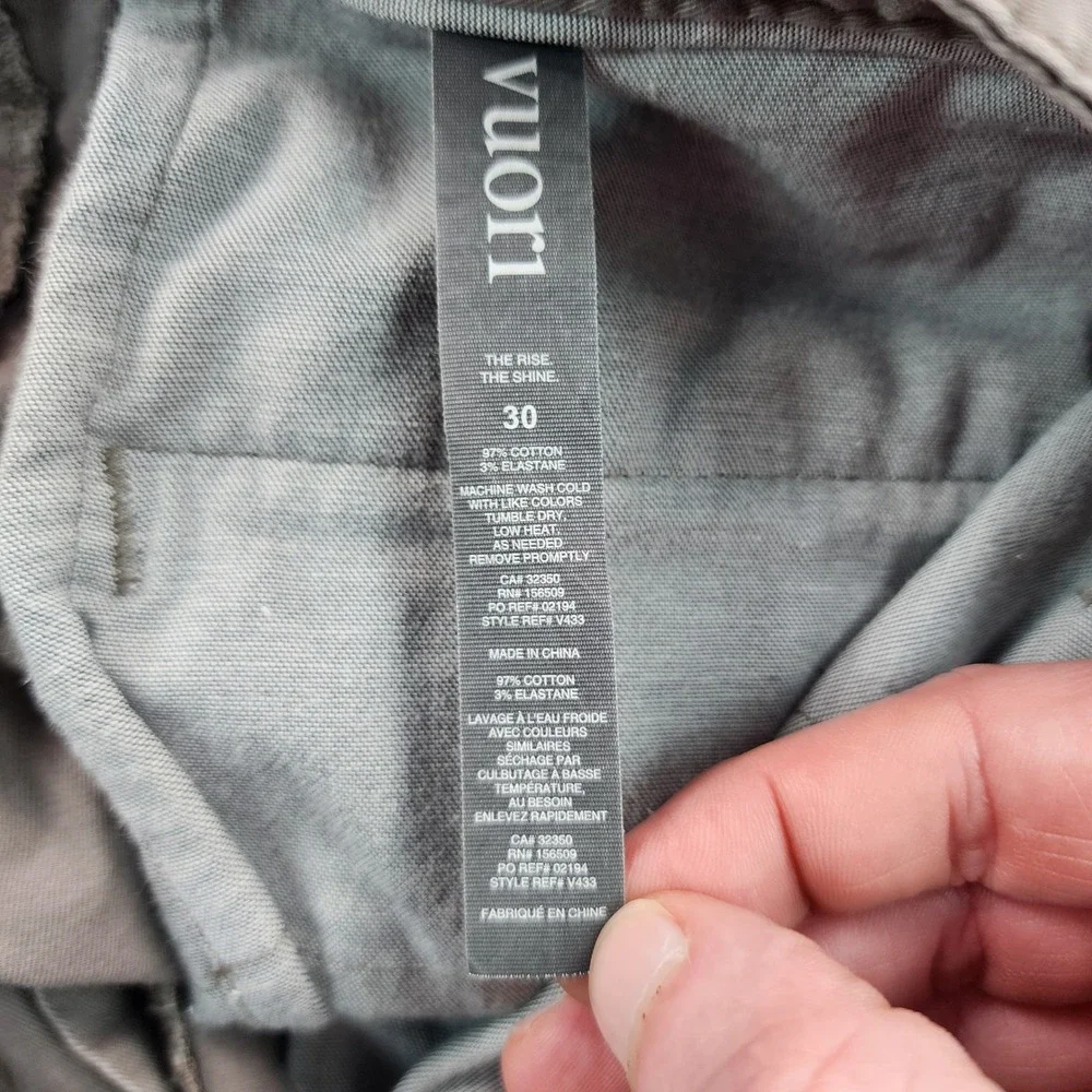 Vuori Collins Chino Pants Mens 30 Gray Olive Stretch Twill Slim Fit V433